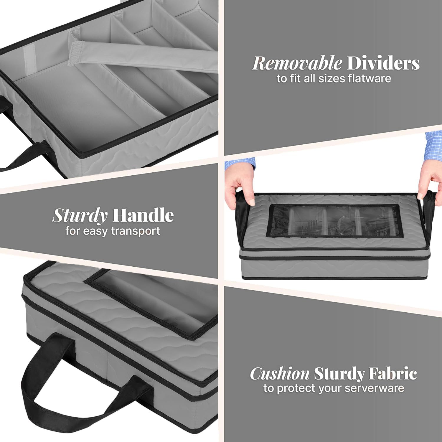 Flatware Storage Case - Durable 5 Compartment Silverware Storage Container Box with Removable Lid