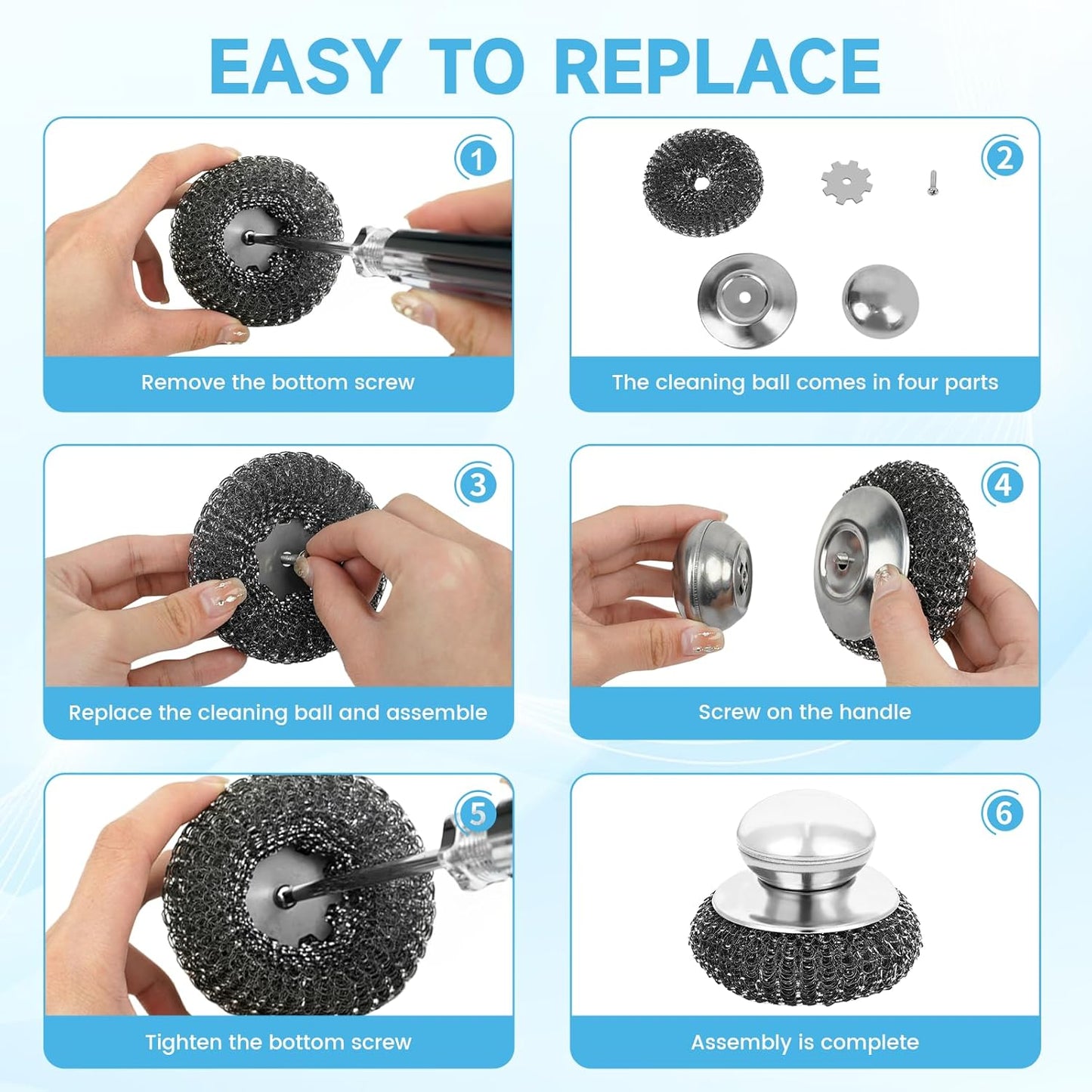 6 Pcs Steel Wool Scrubber, Stainless Steel Scrubber for Cleaning Kitchen and Household Stubborn