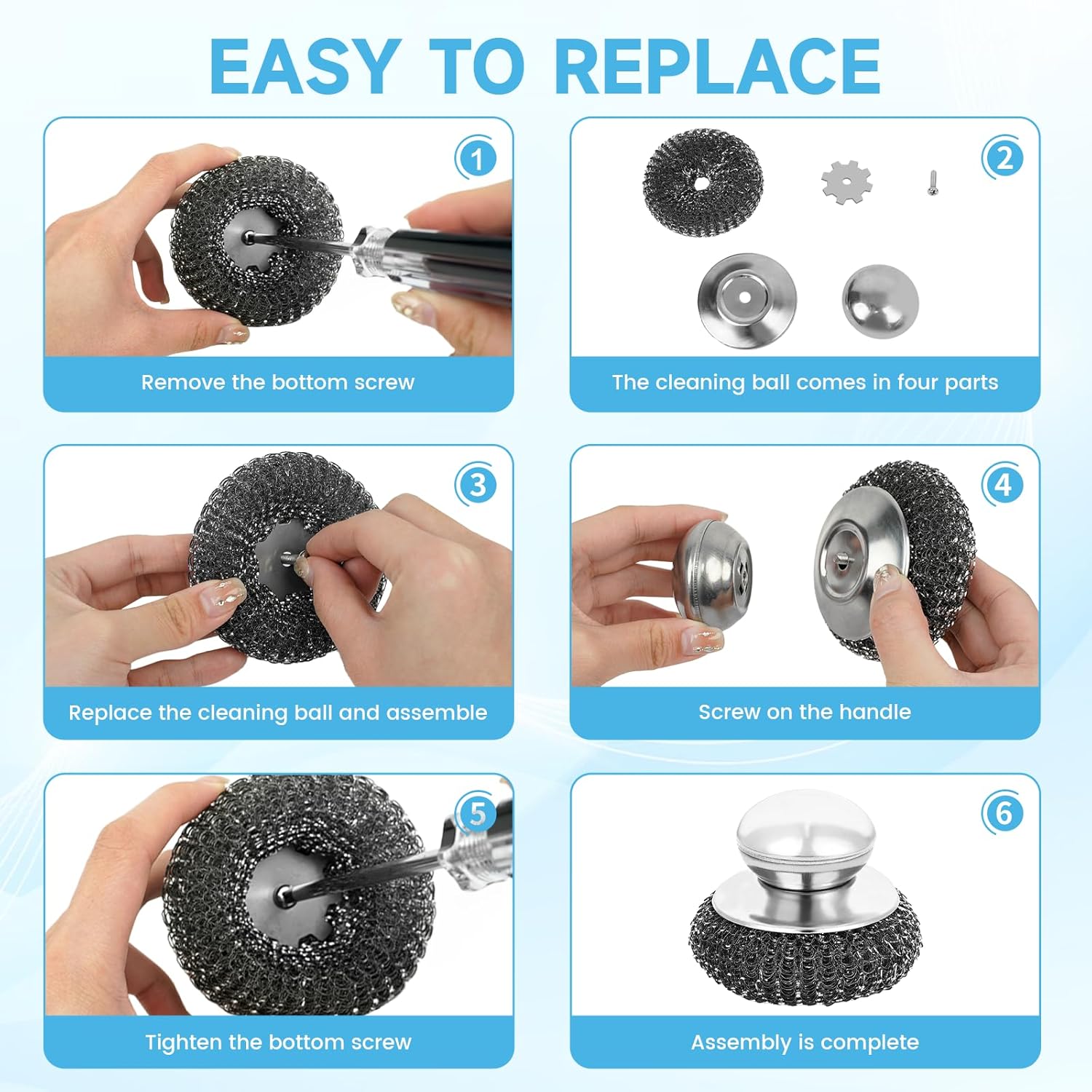 6 Pcs Steel Wool Scrubber, Stainless Steel Scrubber for Cleaning Kitchen and Household Stubborn