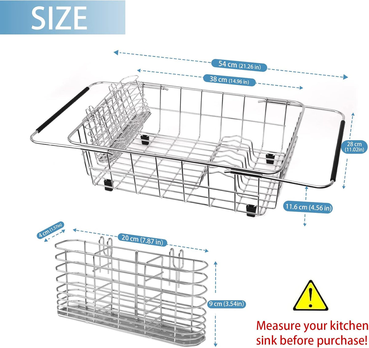 304 Stainless Steel Drying Rack, Expandable, Adjustable Inside The Sink (up to 9 Upright Utensils)
