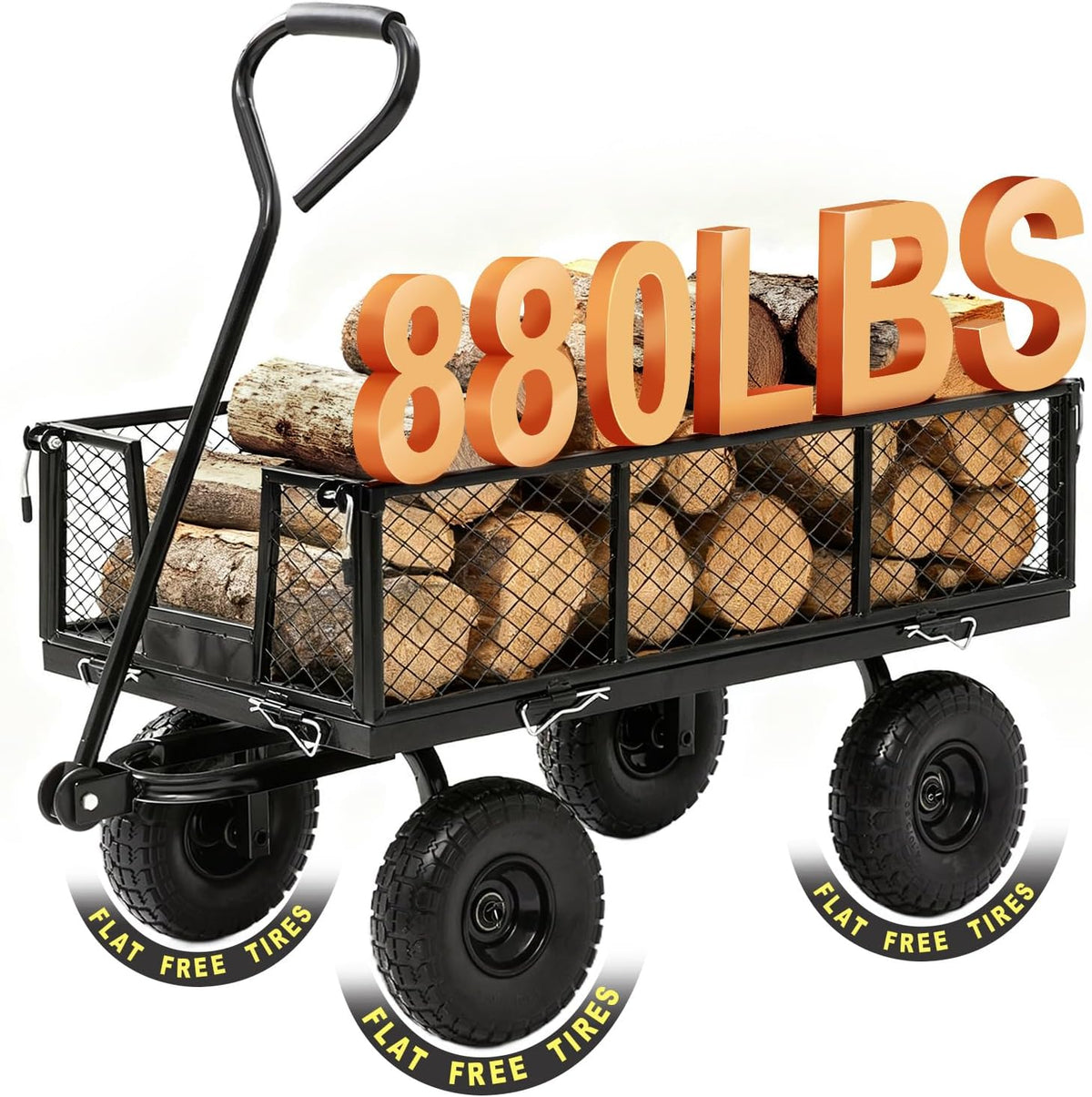 Garden Wagon Cart Heavy Duty 880 LBS Steel Utility Cart with All-Terrains 3.50-4" Solid Wheels 10"