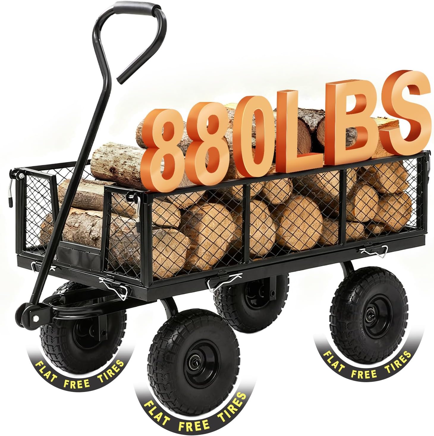 Garden Wagon Cart Heavy Duty 880 LBS Steel Utility Cart with All-Terrains 3.50-4" Solid Wheels 10"