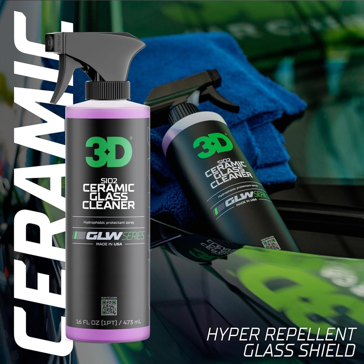 3D SiO2 Ceramic Glass Cleaner, GLW Series | Water & Rain Repellent | All-Weather Protective Ceramic