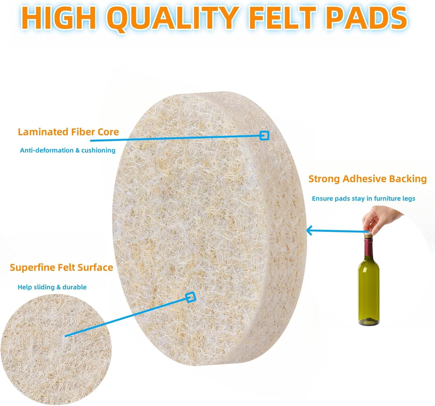 Furnigear Felt Furniture Pads for Hardwood Floors - Self Adhesive Chair Felt Pads, Floor Protector