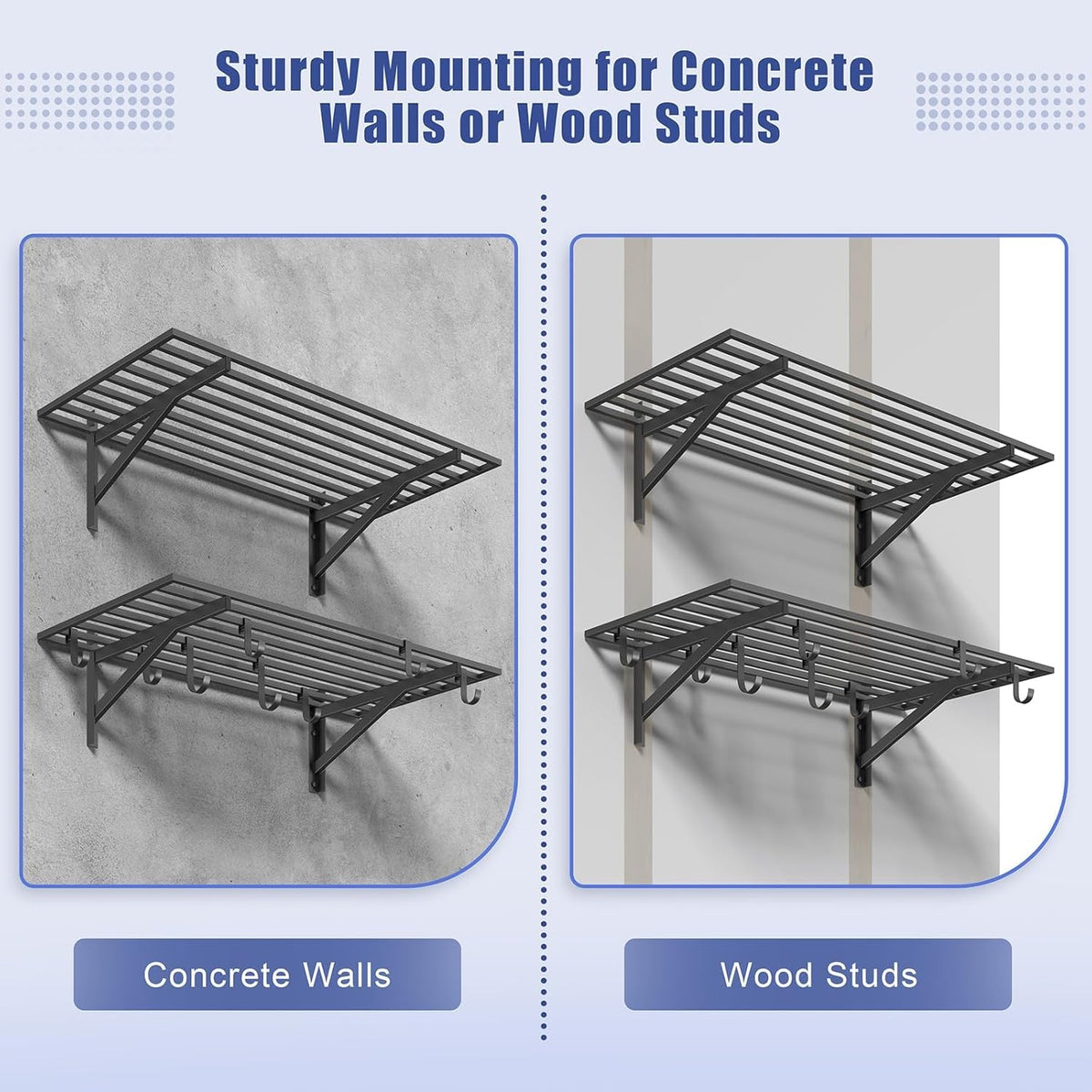 2-Pack 2x4ft Garage Shelving Wall Mounted, 2' x 4' Heavy Duty Garage Storage Shelves with Hooks