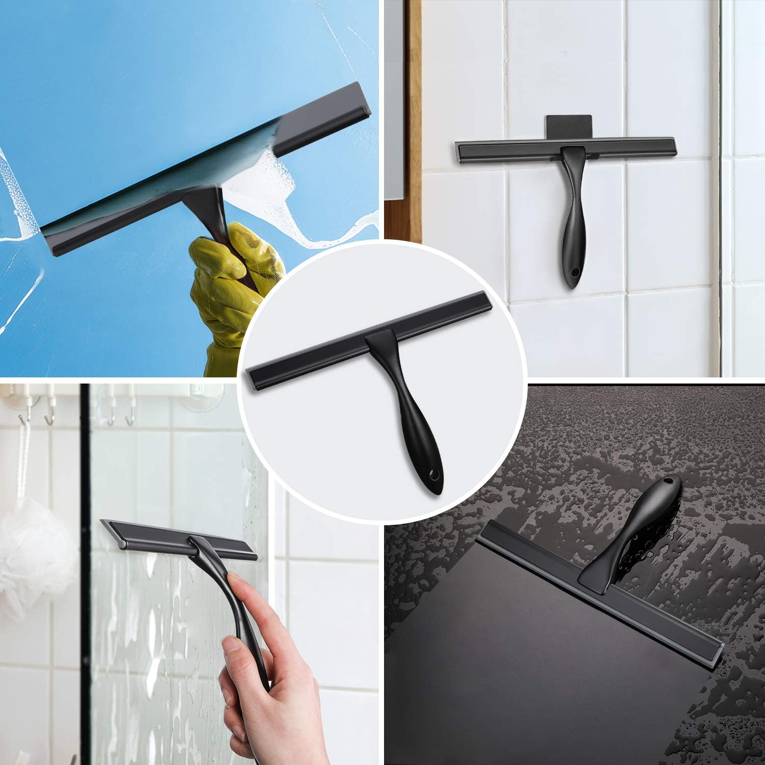 HIWARE All-Purpose Shower Squeegee for Shower Doors, Bathroom, Window and Car Glass - Black