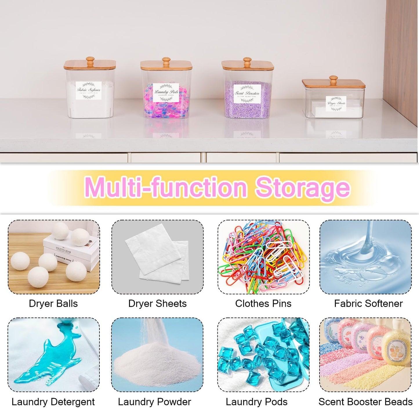 efluky 4+1 pack Laundry Pods Container & Dryer Sheet Holder Set,Clear Laundry Room Organization