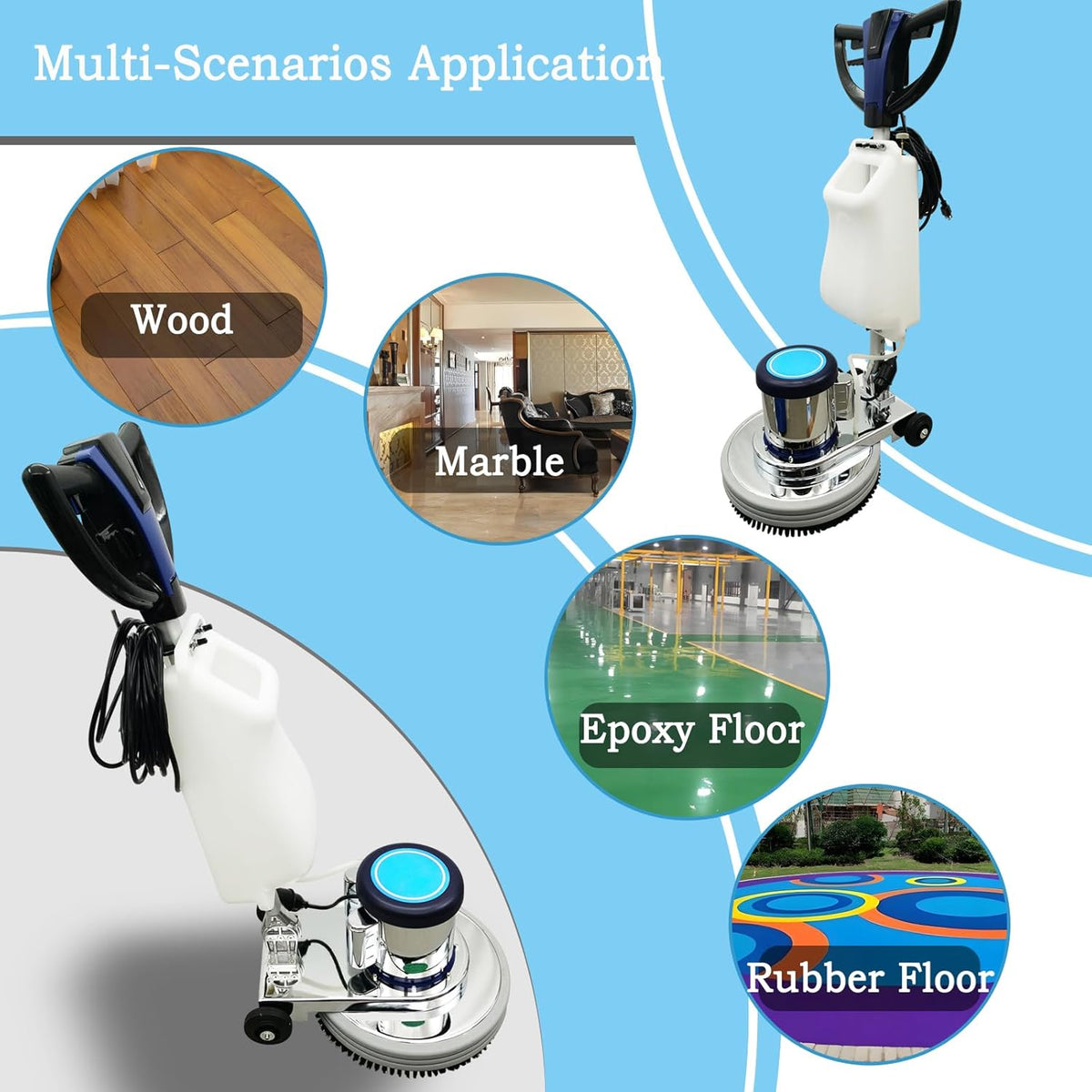 18" Commercial Floor Scrubber & Polisher Heavy Duty Multi-Surface Buffer Cleaner for Wood, Tile