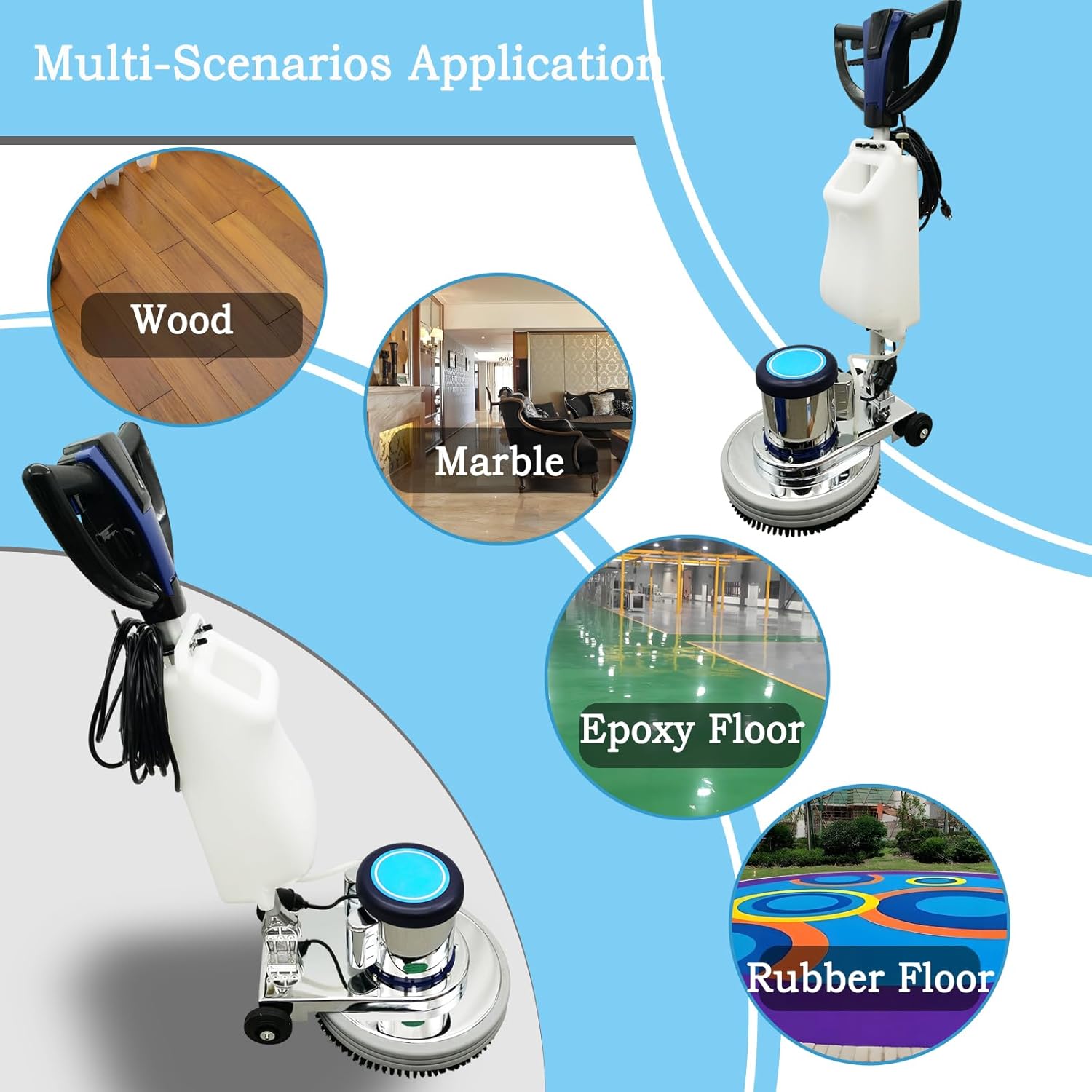 18" Commercial Floor Scrubber & Polisher Heavy Duty Multi-Surface Buffer Cleaner for Wood, Tile