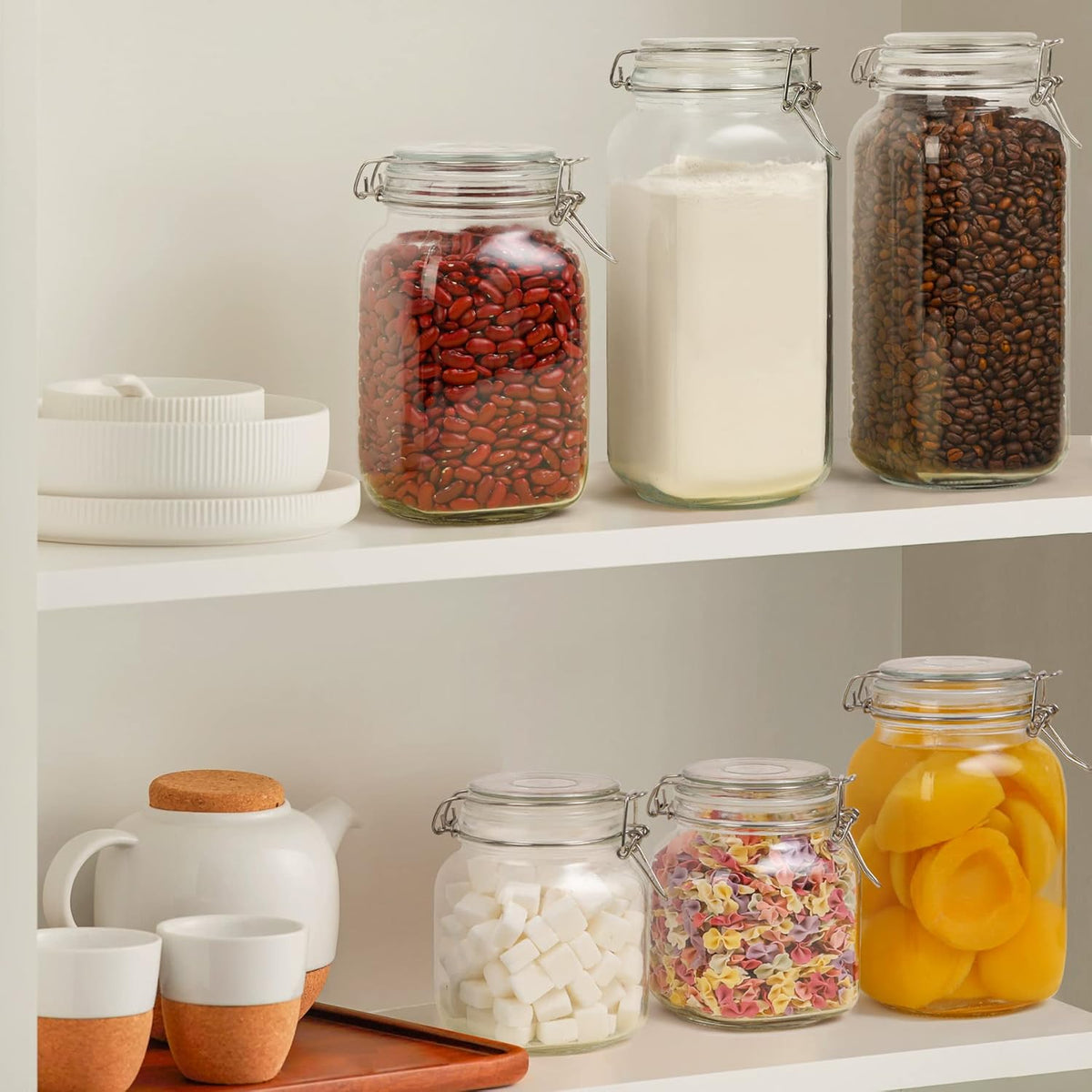 ComSaf Airtight Glass Canister Set of 3 with Lids 34oz Food Storage Jar Square - Storage Container
