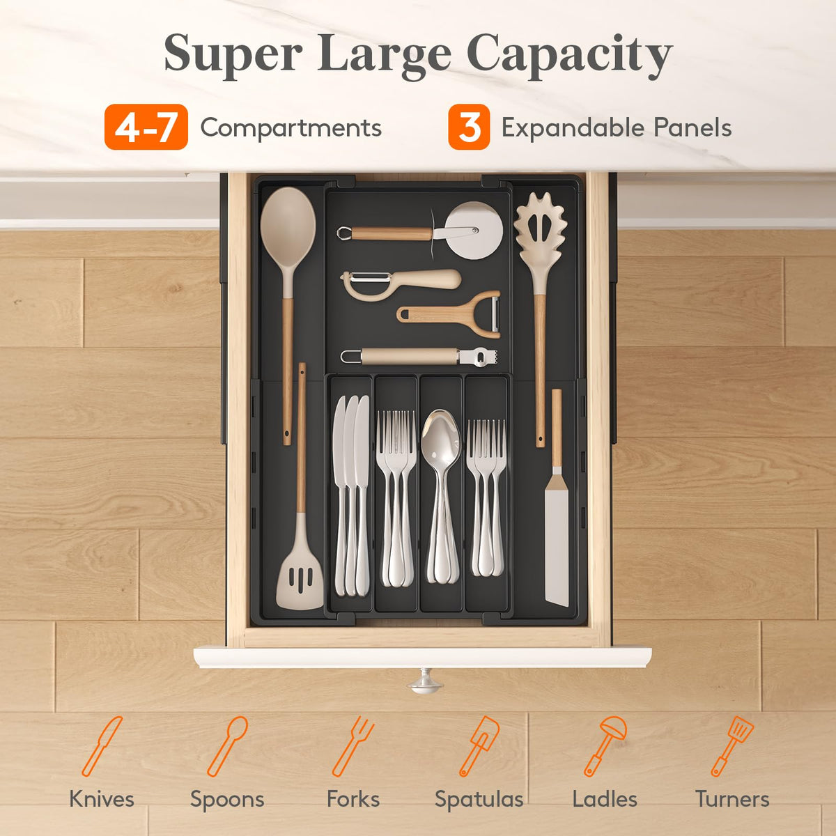 Lifewit Expandable Silverware Drawer Organizer, Utensil Tray for Kitchen
