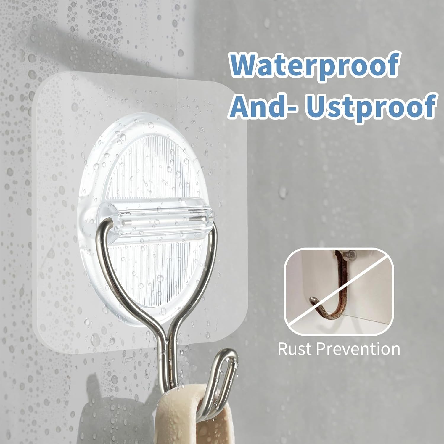 Adhesive Wall Hooks No Damage, Stick On Hooks for Hanging 10 Pack - Transparent Stainless Steel 5KG