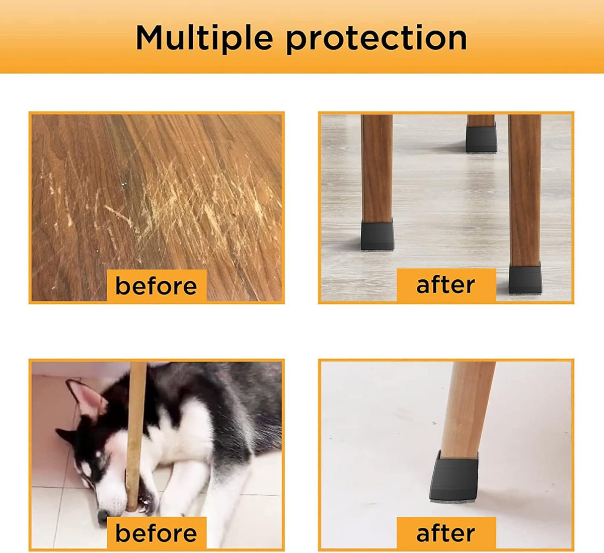 CHWM Square Chair Leg Protectors for Hardwood, 16Pcs Silicone Chair Legs Caps to Prevent Floor from