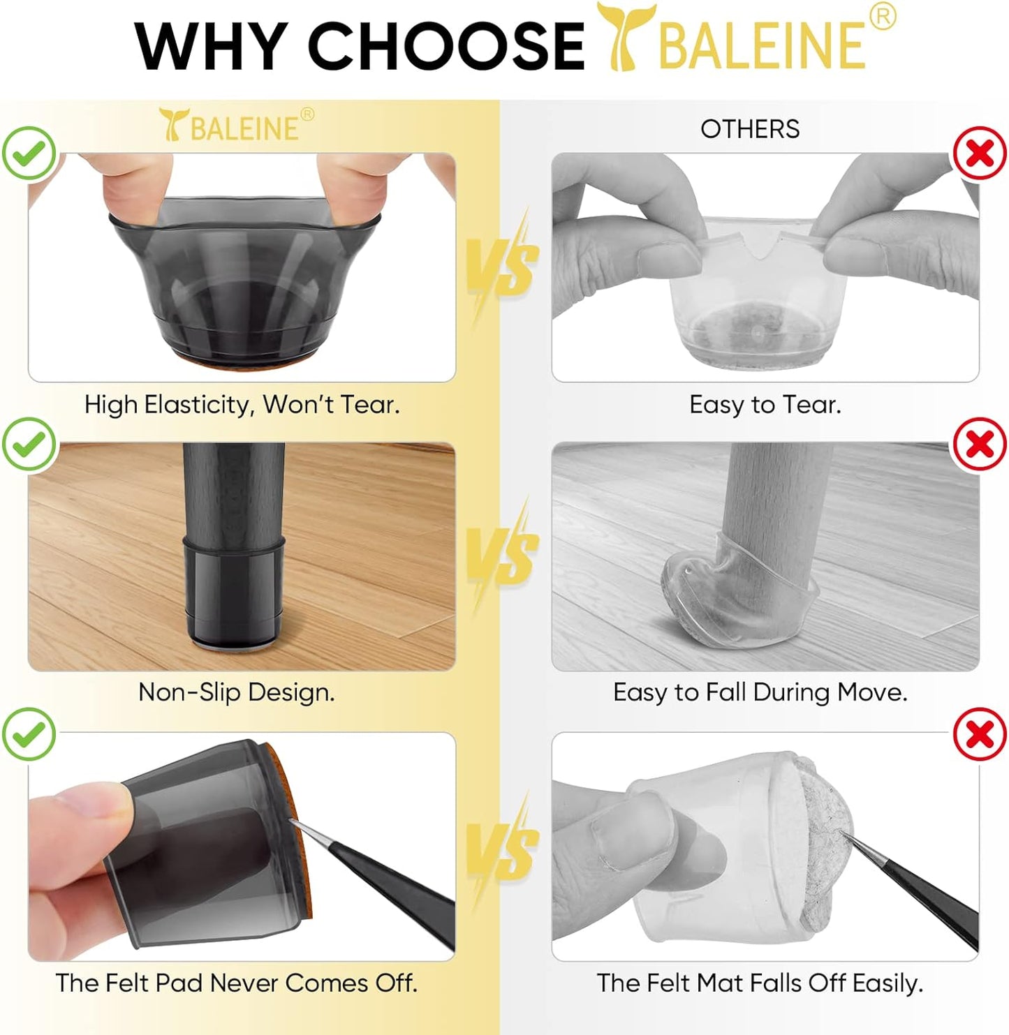 BALEINE 32 Pack Silicone Chair Leg Floor Protectors, Stool Leg Protectors Cap, Non-Slip Chair Leg
