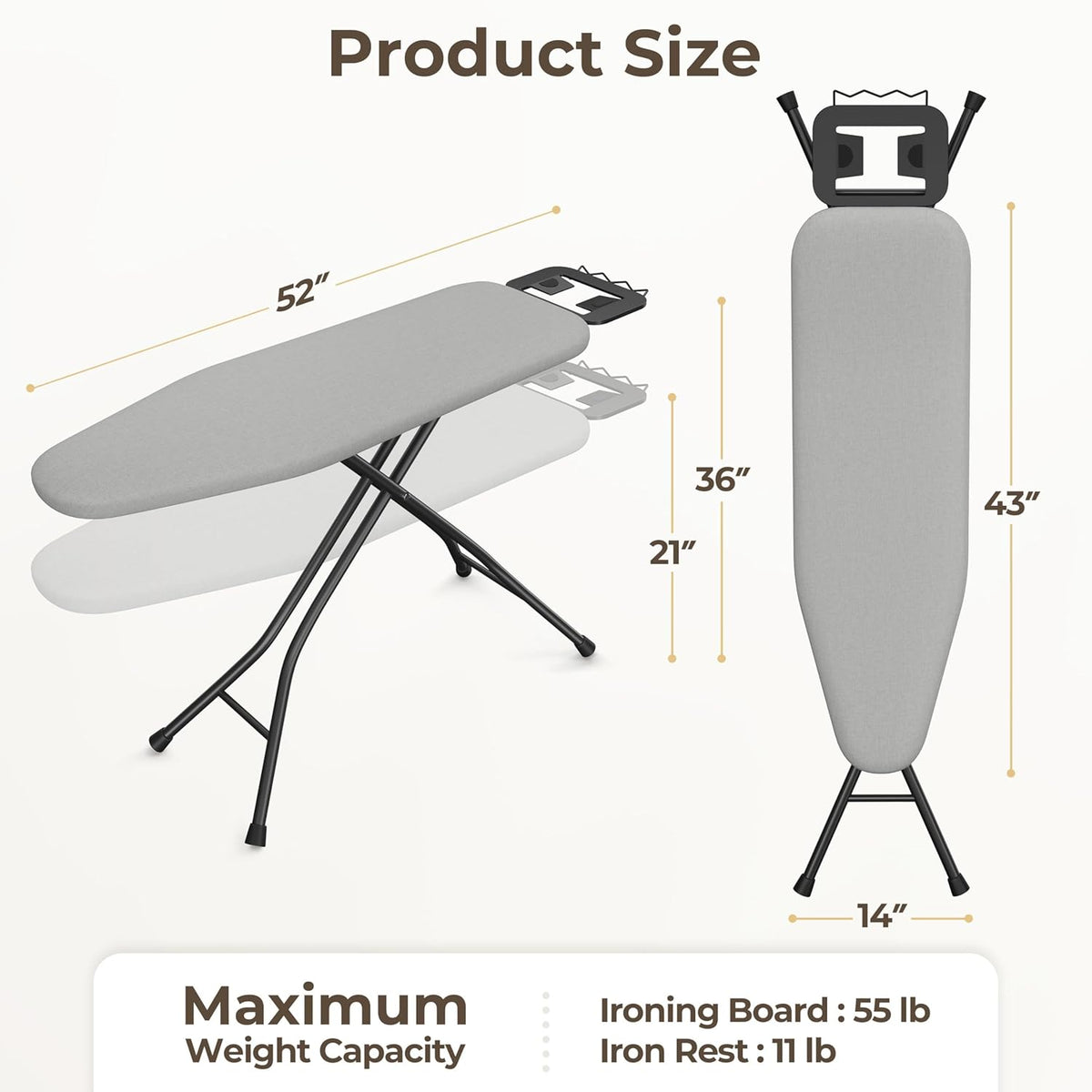Yaheetech Foldable Ironing Board, Heavy Duty Iron Board with 9 Adjustable Heights, 4 Layer Cover