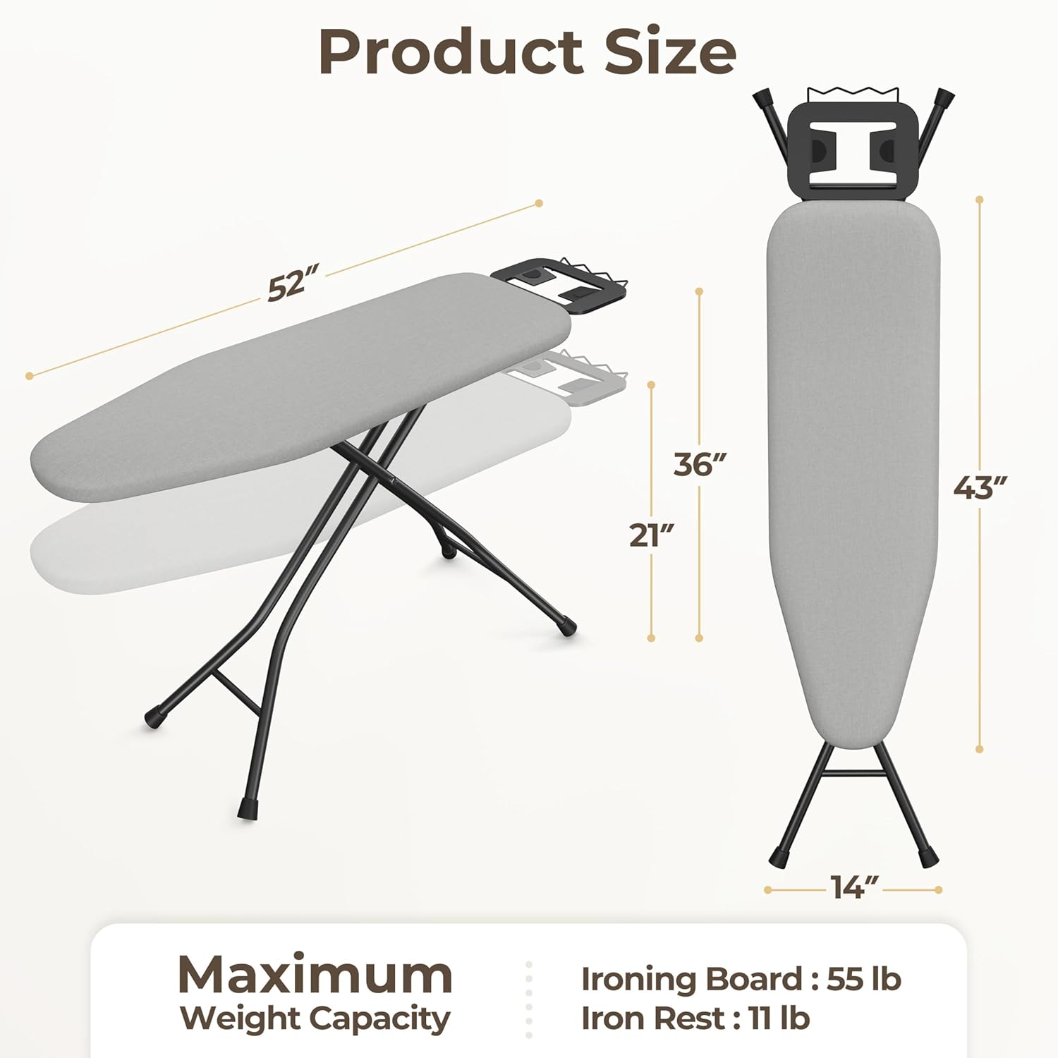 Yaheetech Foldable Ironing Board, Heavy Duty Iron Board with 9 Adjustable Heights, 4 Layer Cover