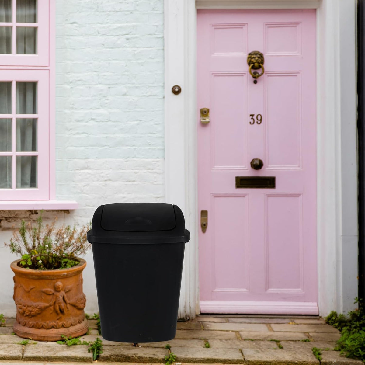 10 Gallon Plastic Garbage Bin with Lid, Swing Top Waste Container, Kitchen Trash Can with Swing