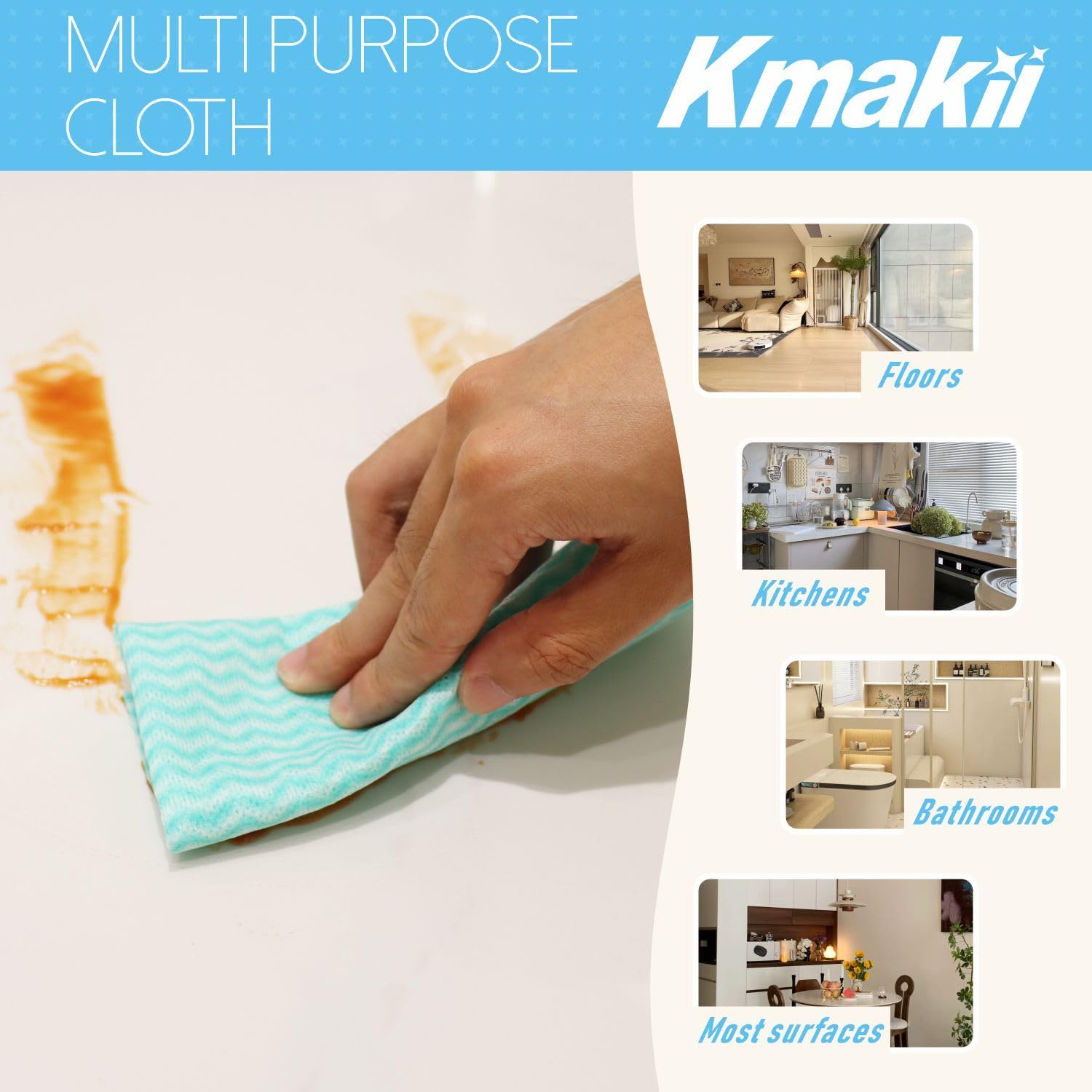 KMAKII Handi Wipe Reusable Cloths - Multi-Purpose Disposable Dish Cloths and Towels, Ultra