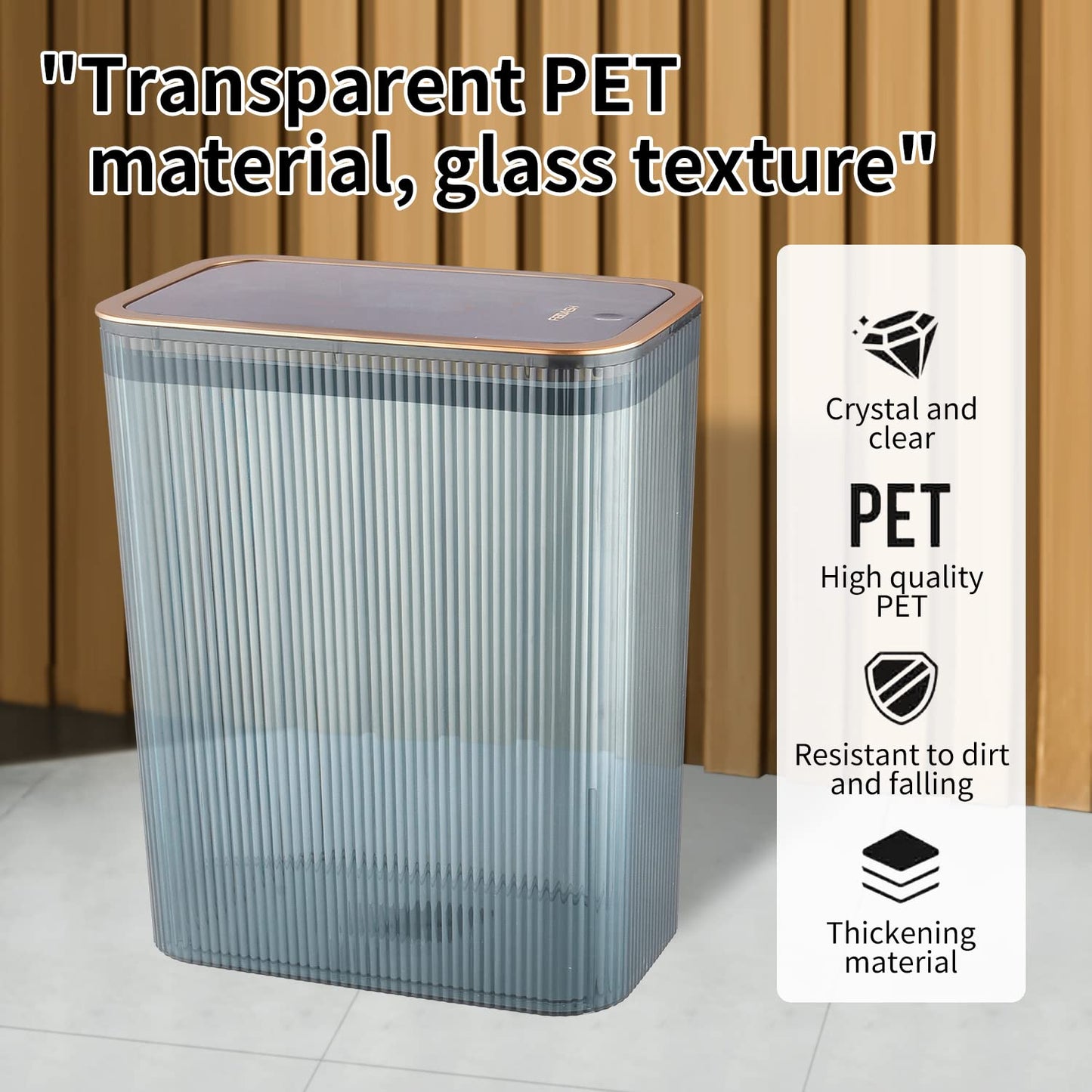 Transparent Trash Can, Bathroom Trash Cans with Lids, 2.6 Gallon Garbage Can for Bedroom, Office