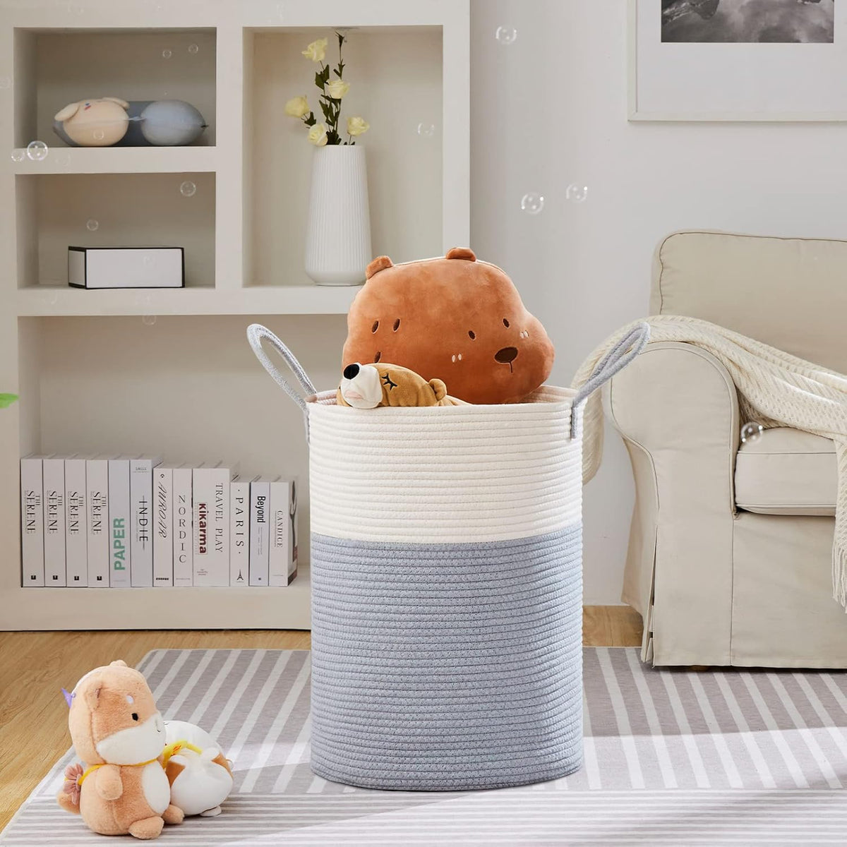 VIPOSCO Large Laundry Hamper, Tall Woven Rope Storage Basket for Blanket, Toys, Dirty Clothes in