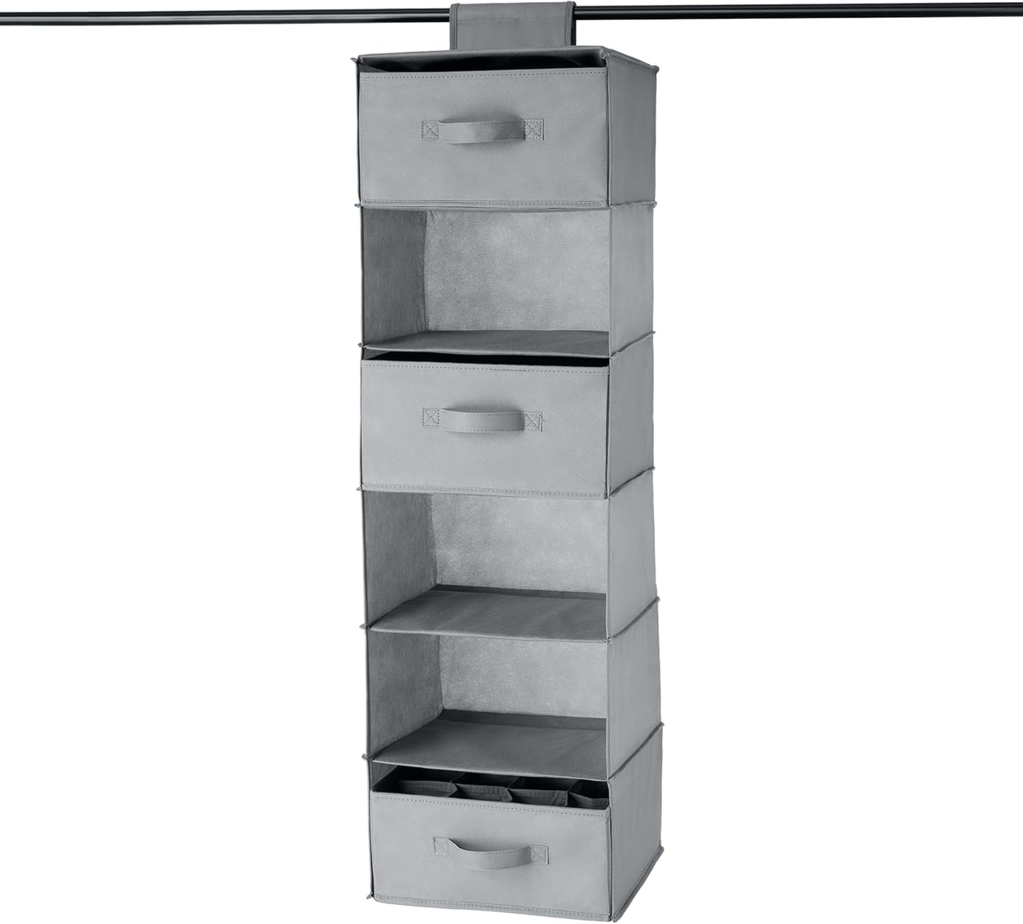 Amazon Basics 6-Tier Hanging Shelf Closet Storage Organizer with Removable Drawers, Grey, 6.9"D x