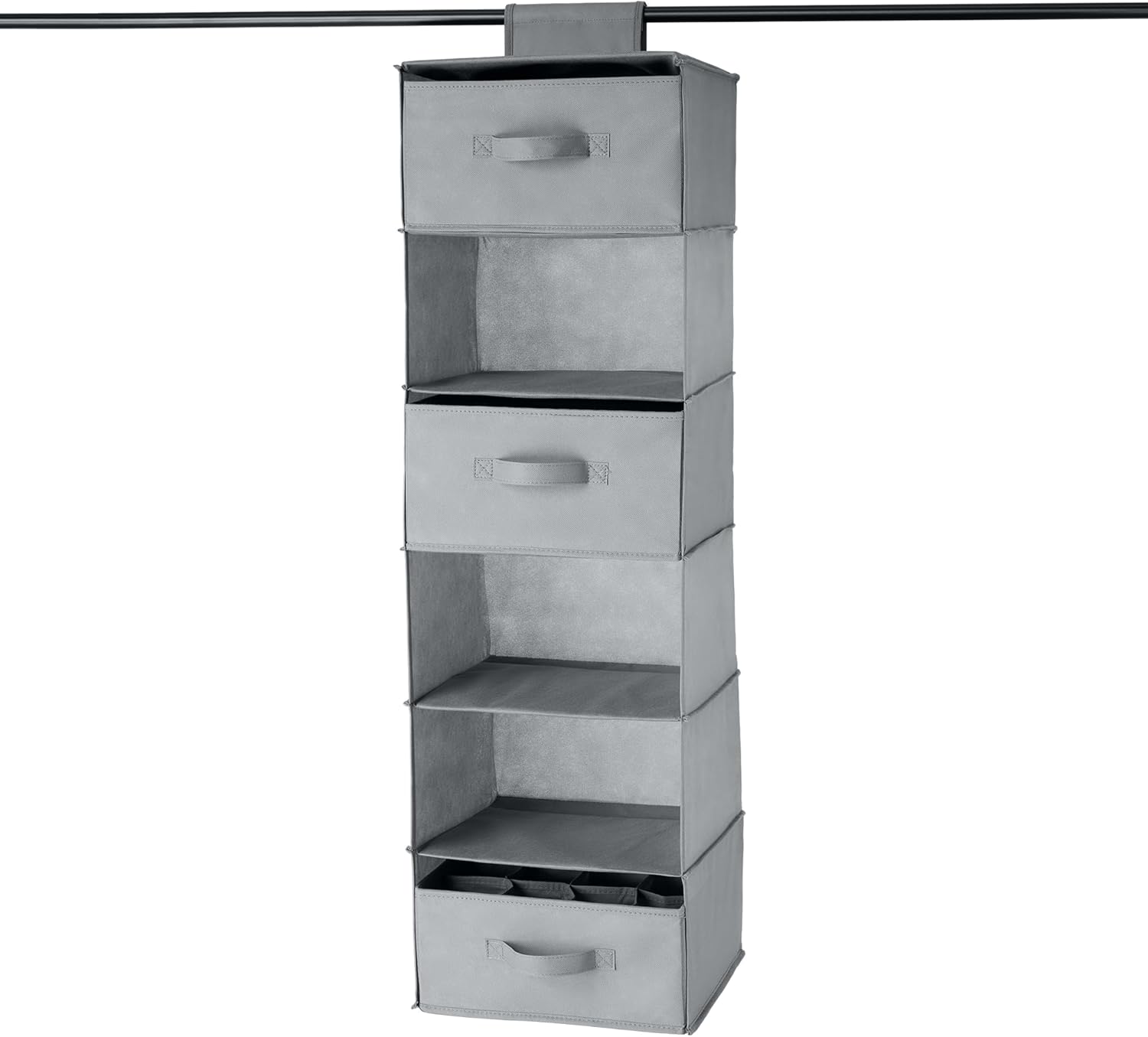 Amazon Basics 6-Tier Hanging Shelf Closet Storage Organizer with Removable Drawers, Grey, 6.9"D x
