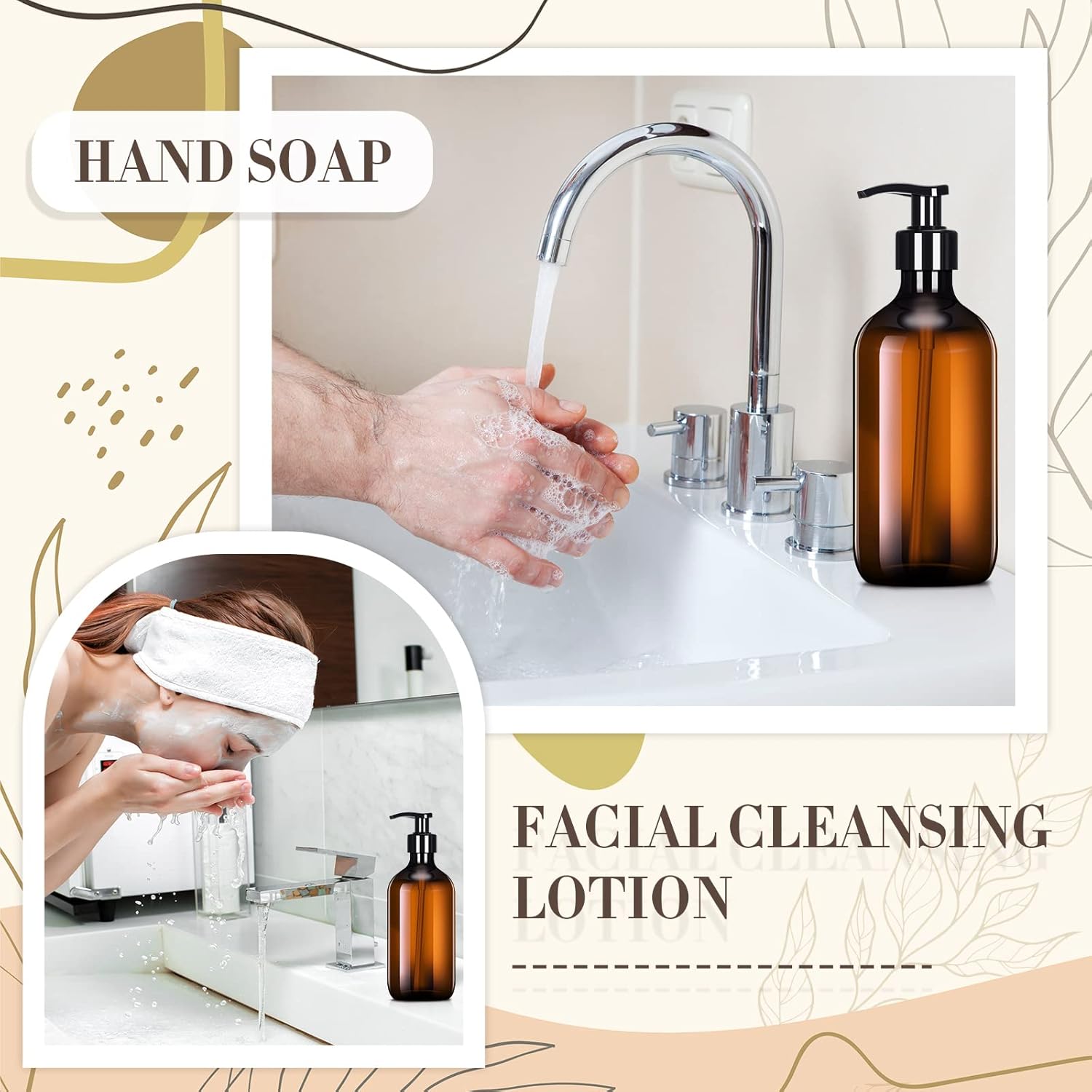 Tessco for you 12 Pack Amber Soap Dispenser Empty Plastic Pump Bottles Dispenser Refillable Shampoo