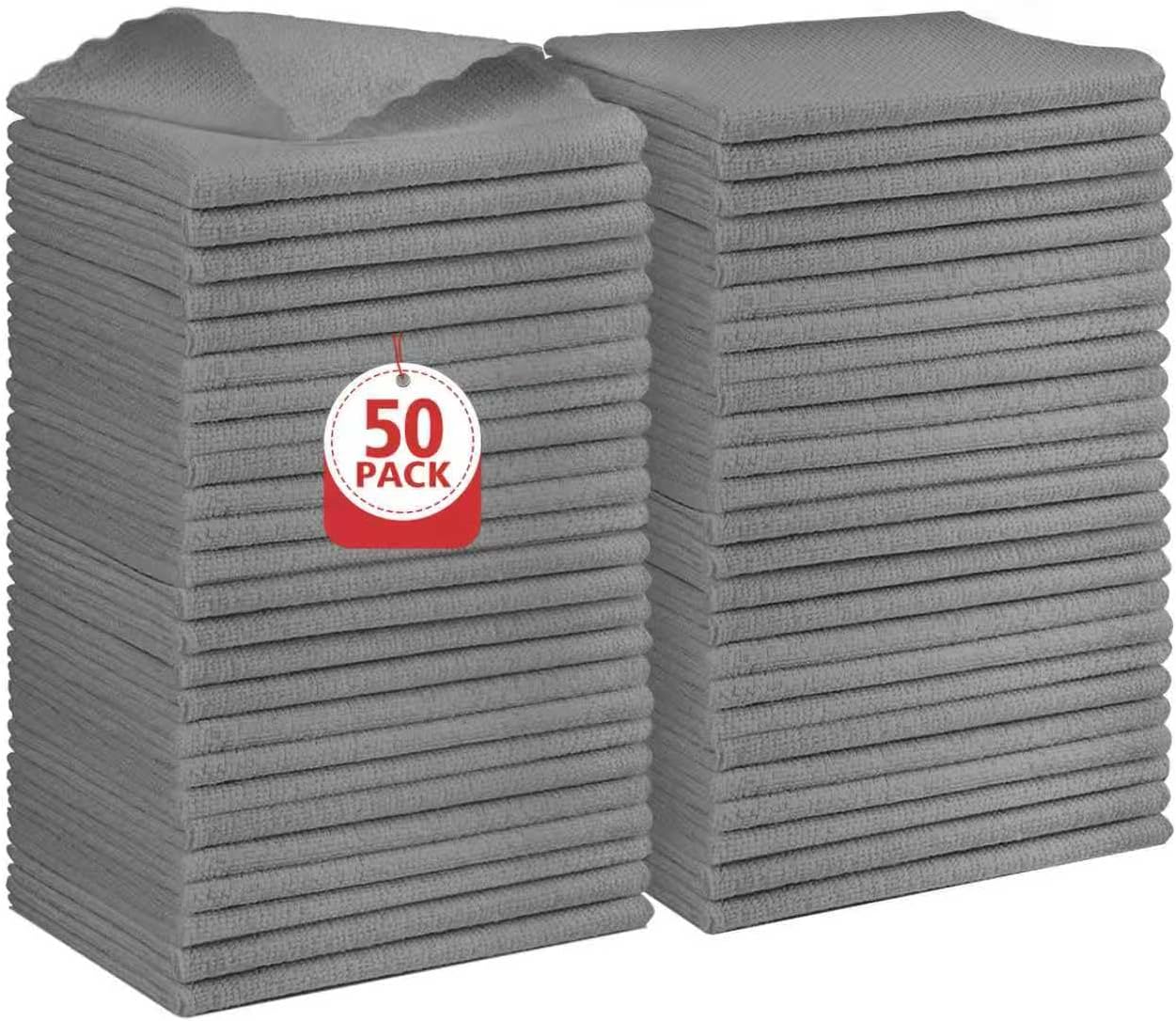 Orighty Grey Microfiber Cleaning Cloth, 50 Pack Highly Absorbent Cleaning Supplies, Lint Free