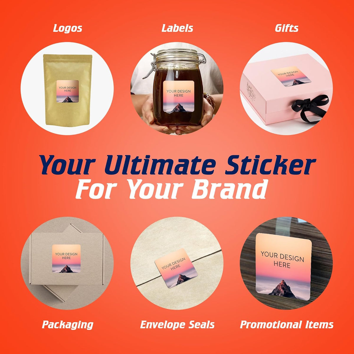 100 Custom Vinyl Stickers - Upload Your own Image, Text, Design, Logo - Personalized Logo Labels