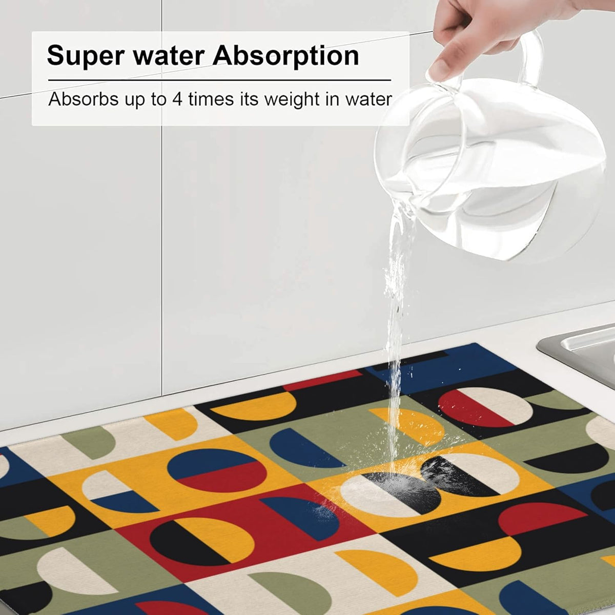 Retro Mid Century Modern Kitchen Drying Mat Microfiber Dish Drainer Mat for Kitchen Counter