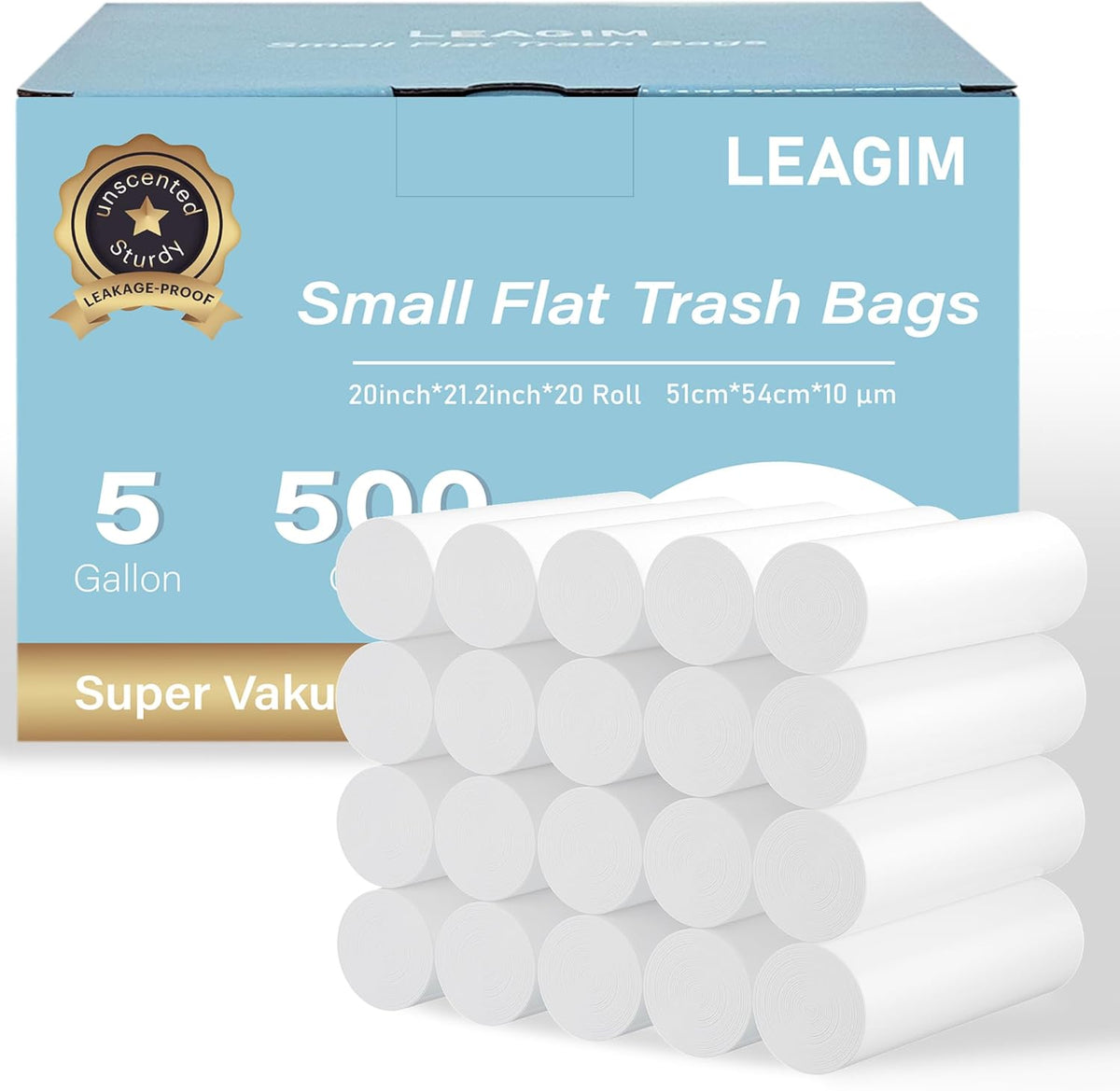 500 Count 5 Gallon Trash Bags, Strong Small Garbage Bags, Bathroom Trash Can Bin Liners, 4-6 Gallon
