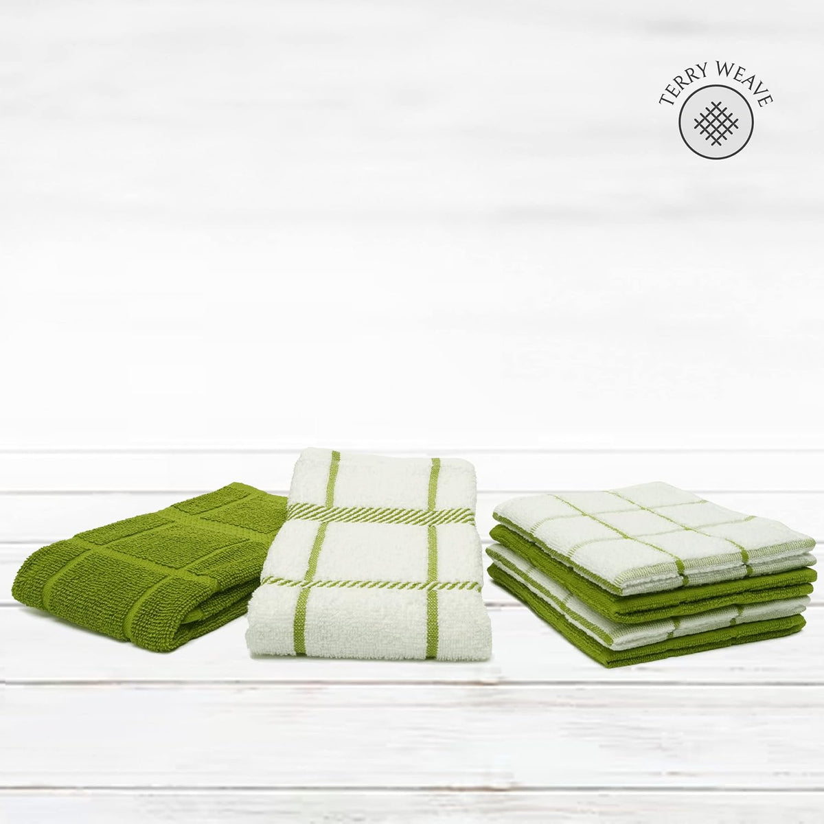 100% Cotton Terry Dish Cloth & Dish Towel, 6 Pack, Super Soft and Absorbent Kitchen Towels, Perfect