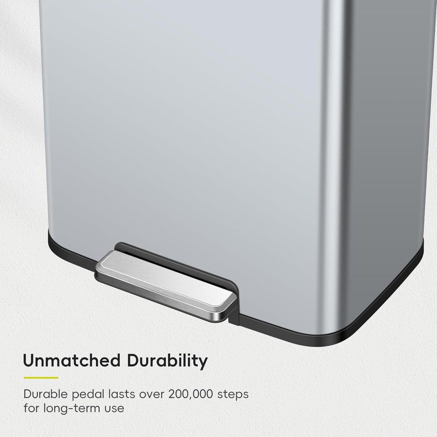 EKO Madison Matte Grey Stainless Steel 50 Liter/13.2 Gallon Step Trash Can with Inner Liner