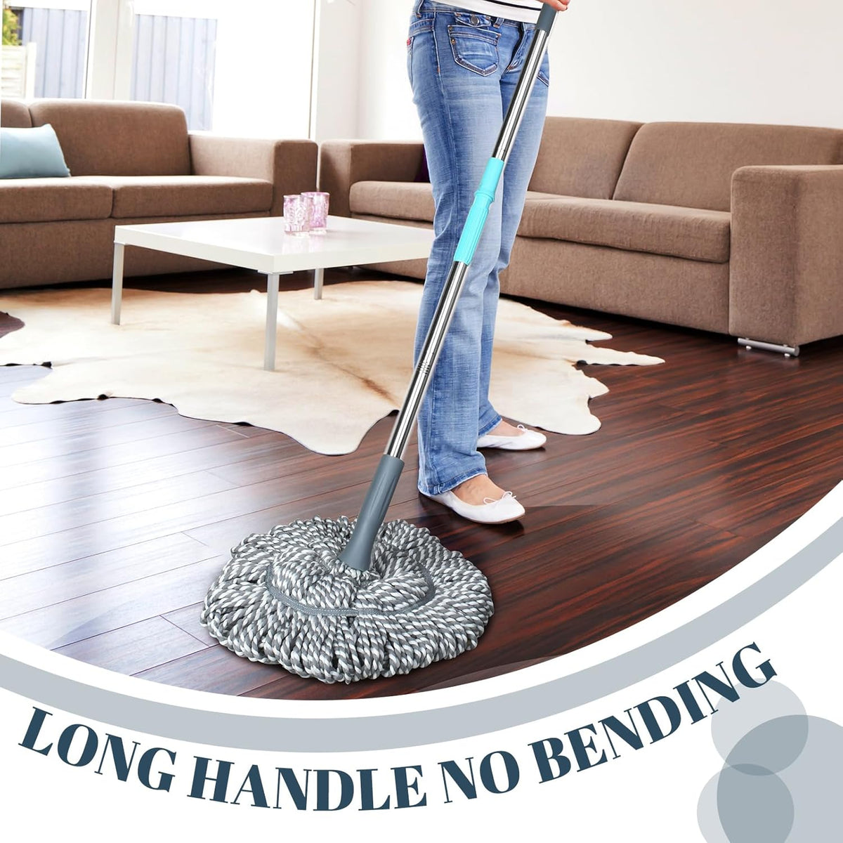 Self-Wringing Twist Mop for Floor Cleaning, Long Handled Microfiber Floor Mop with Top Scouring Pad