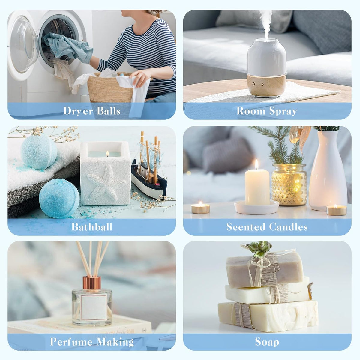 Clean Essential Oils Set, Laundry Collection Essential Oils Set, Pack of 6 Fragrance Oil for