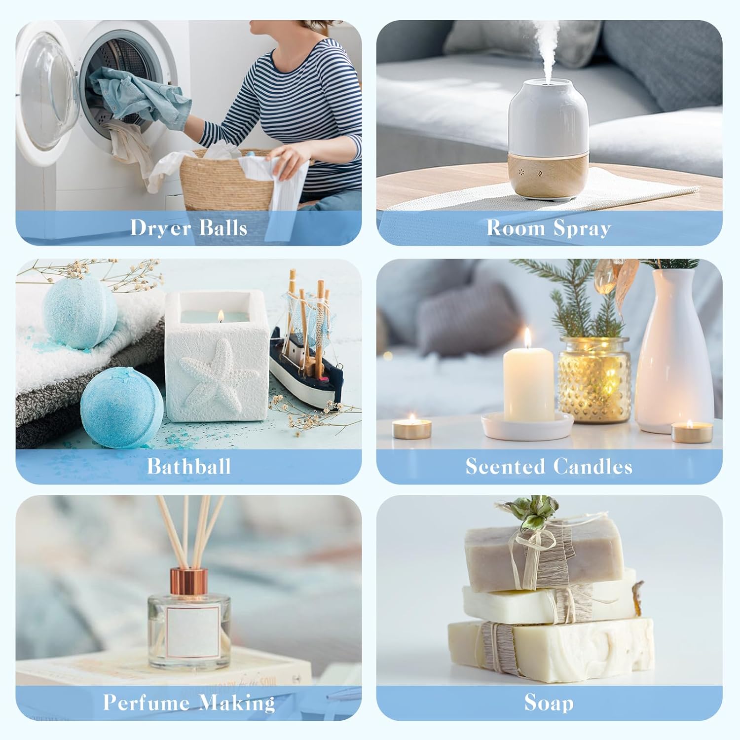Clean Essential Oils Set, Laundry Collection Essential Oils Set, Pack of 6 Fragrance Oil for