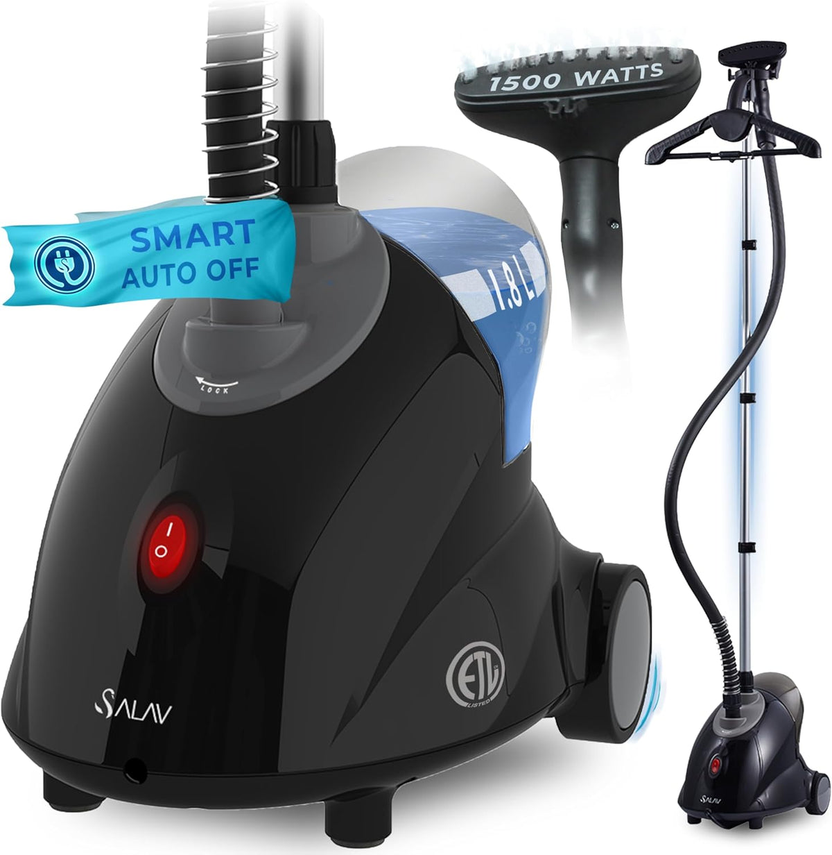 SALAV GS18-DJ Standing Garment Steamer with Smart Auto-Off, Wheels for Easy Movement, 1.8L Water