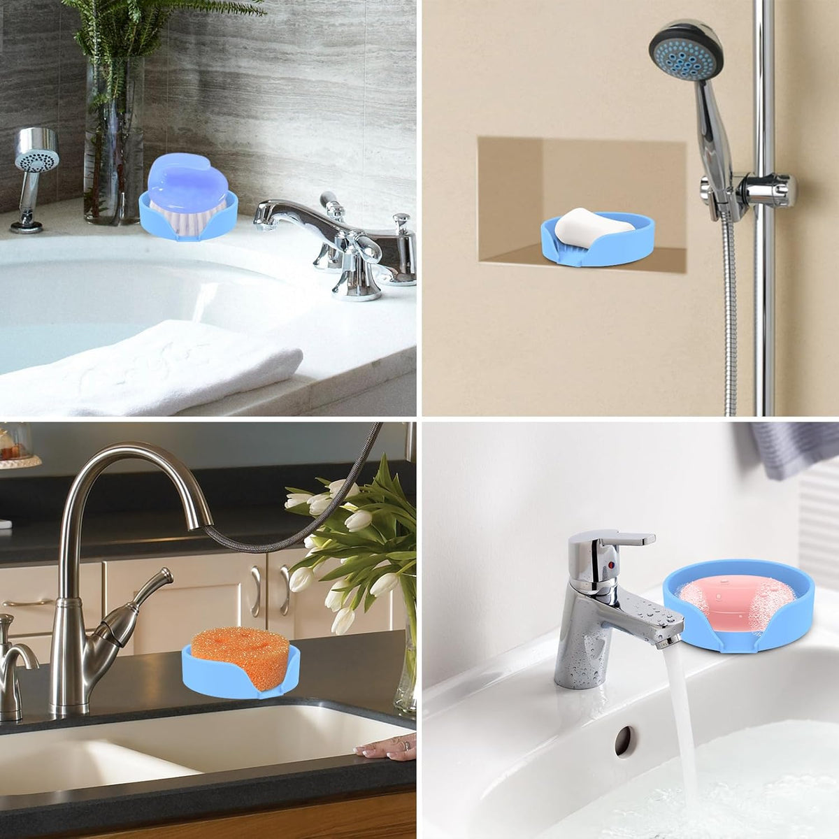Self Draining Soap Dish, Silicone Suction Cup Soap Holder Tray Savers Container Sponge Holder for