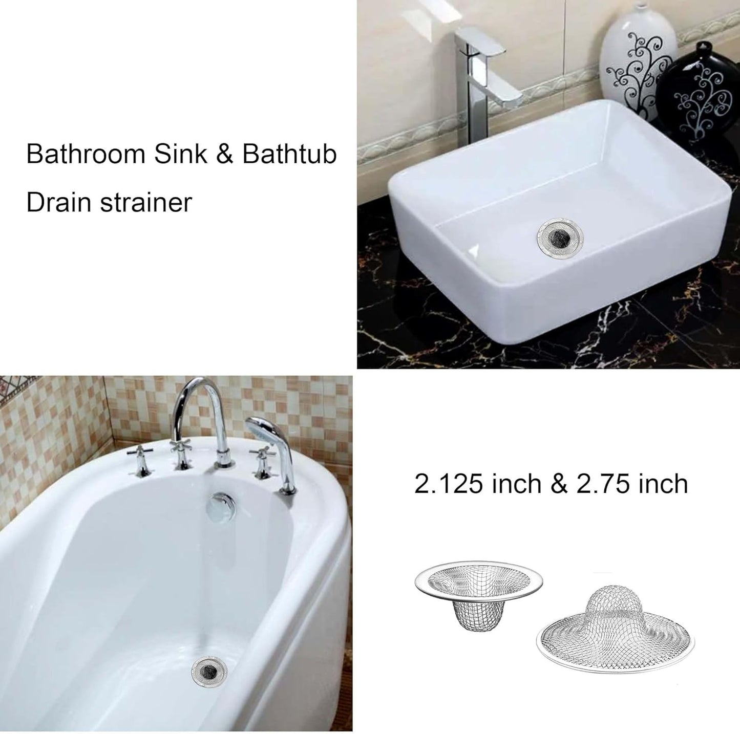 25PCS Bathroom Mesh Sink Drain Strainer, 2.75" & 2.125'' Stainless Steel Slop Basket Filter Trap