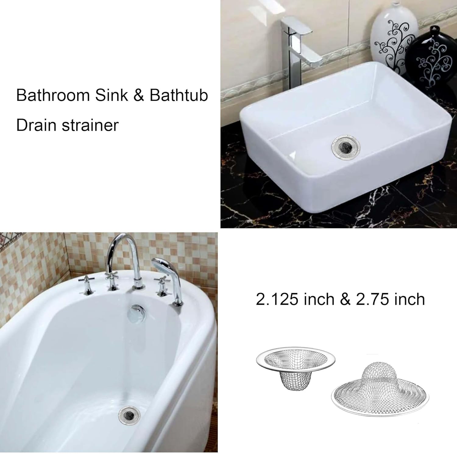 25PCS Bathroom Mesh Sink Drain Strainer, 2.75" & 2.125'' Stainless Steel Slop Basket Filter Trap