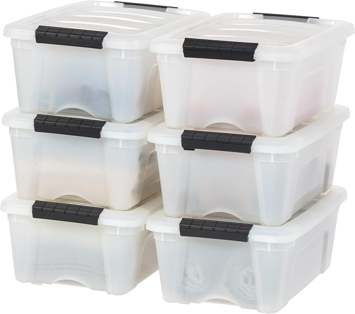 IRIS USA 13 Qt Stackable Plastic Storage Bins with Lids, 6 Pack - BPA-Free, Made in USA - Discreet