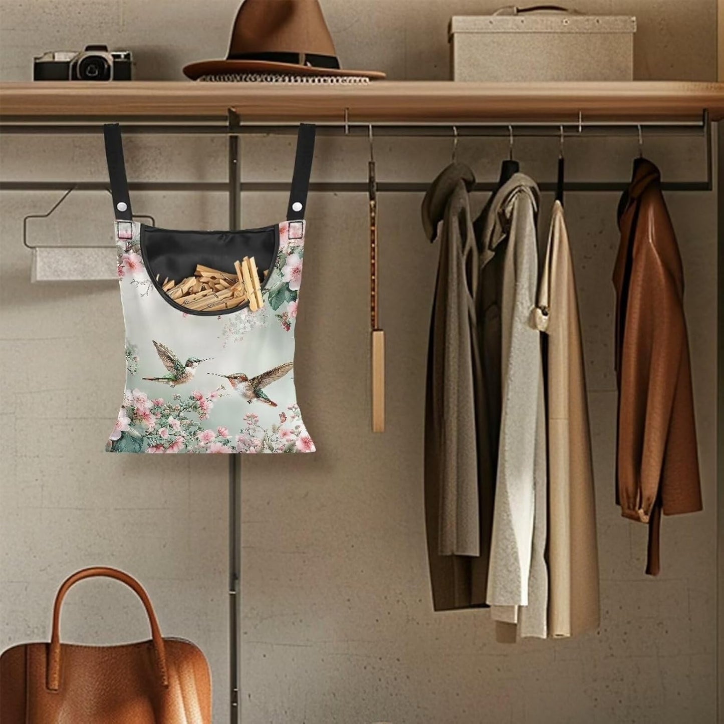 Hummingbird Clothespin Bags with Hanging Rope Space-Saving Clothespin Storage Organizer Waterproof