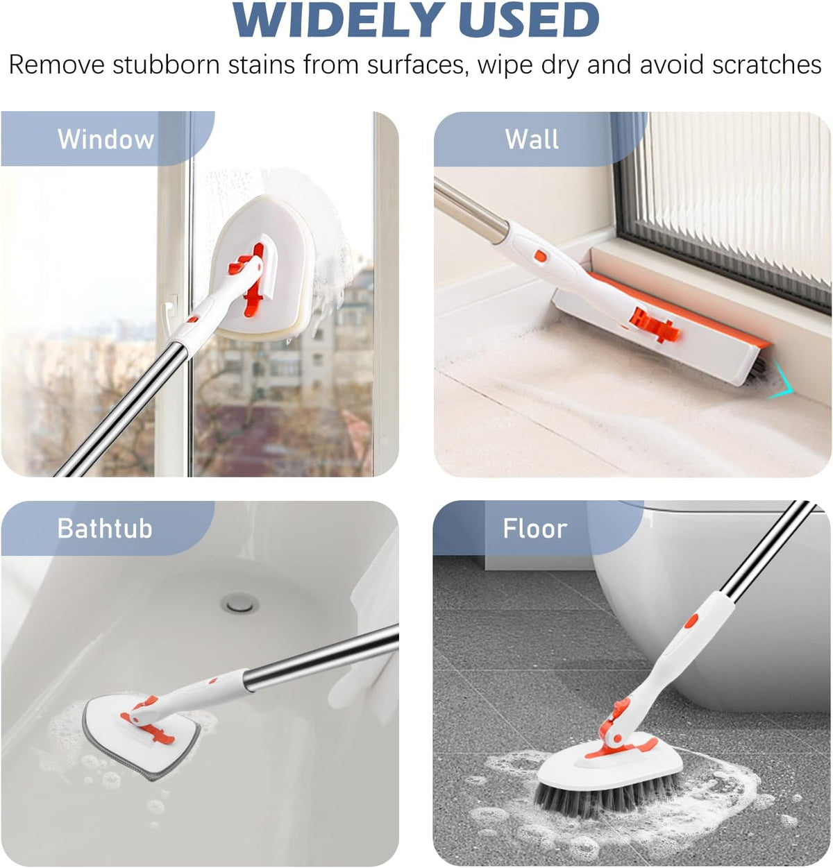 SetSail 4-in-1 Tile Tub Floor Scrubber with 52-inch Adjustable Long Handle Shower Cleaner Brush