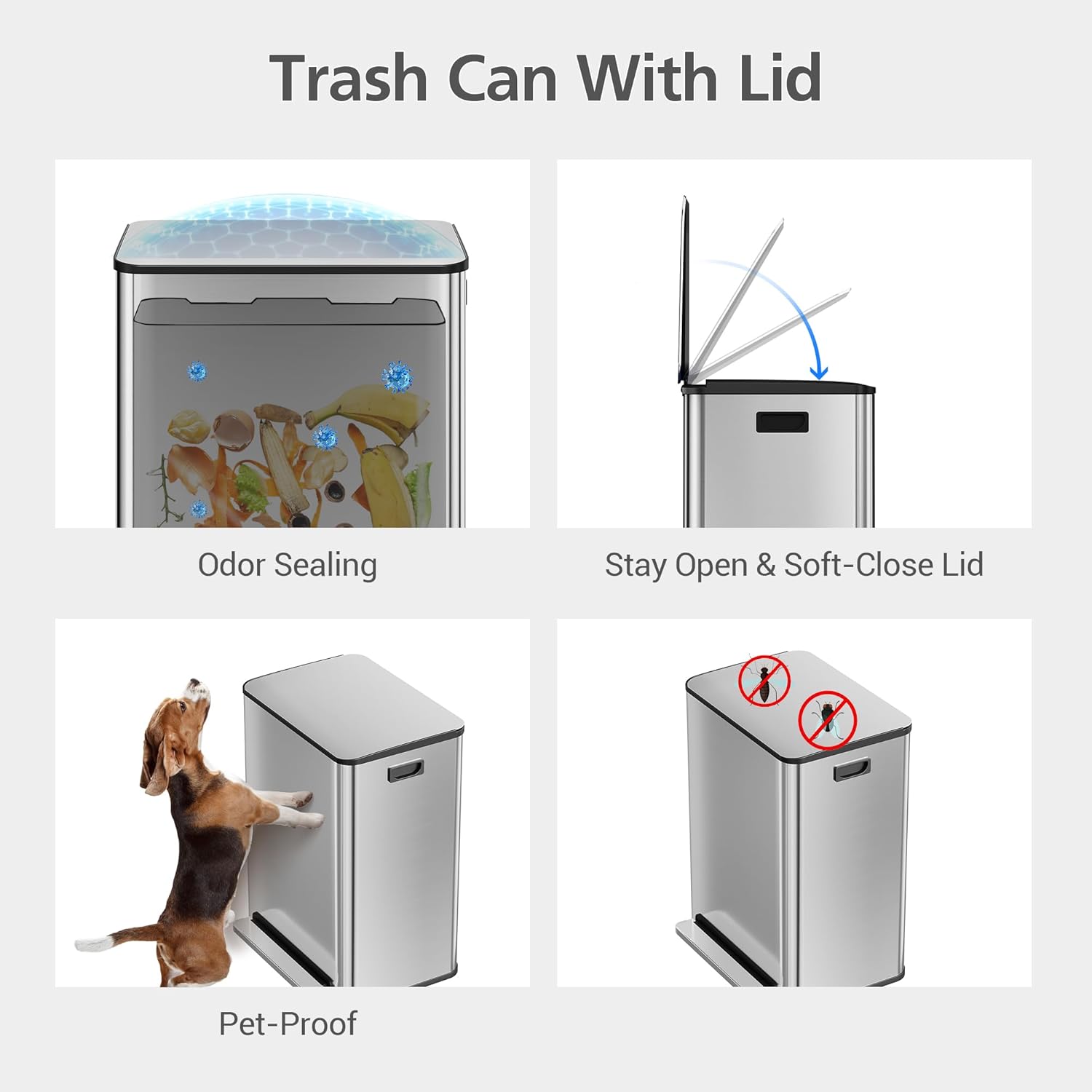 GarveeHome 60L/16 Gal Kitchen Trash Can,2×8 Gal Pedal Trash Bin with Removable Baskets,Stainless