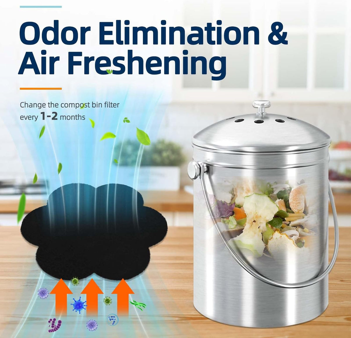 Trash Can Odor Absorbing Filters: Activated Charcoal Deodorizer Sheet for Kitchen Trash Can
