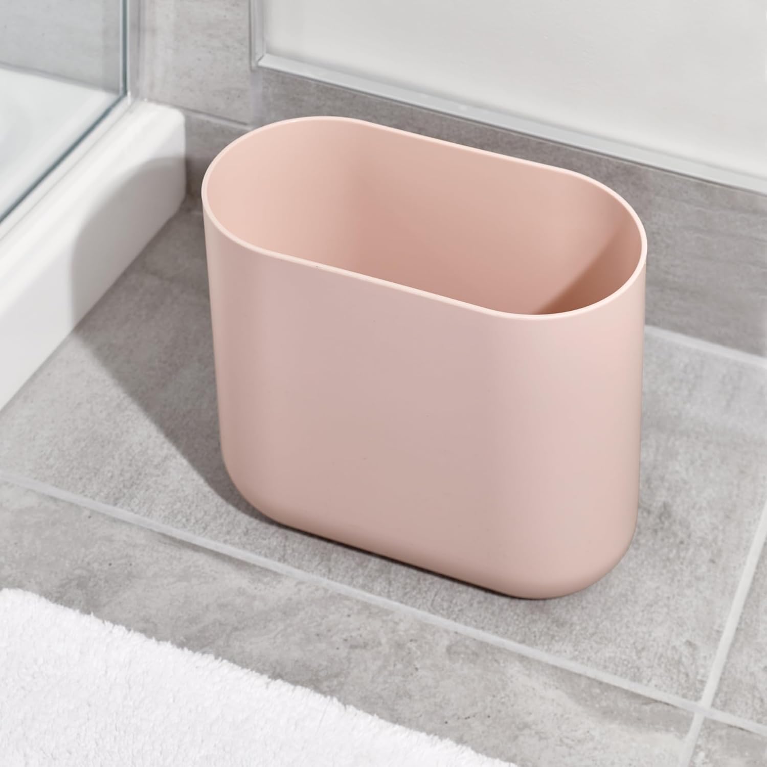 iDesign Cade Oval Slim Trash, Compact Waste Basket Garbage Can for Bathroom, Bedroom, Home Office