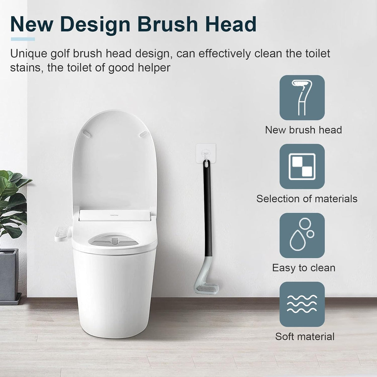 Golf Toilet Brush, Toilet Cleaning Brush, Flexible Bendable Silicone Long Handled Toilet Brush