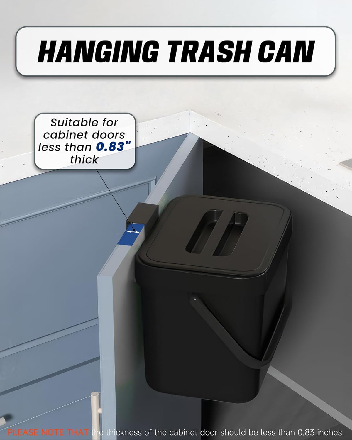 Countertop Compost Bin Kitchen, 1.8 Gallons Hanging Trash Can with Lid for Kitchen Cabinet Door