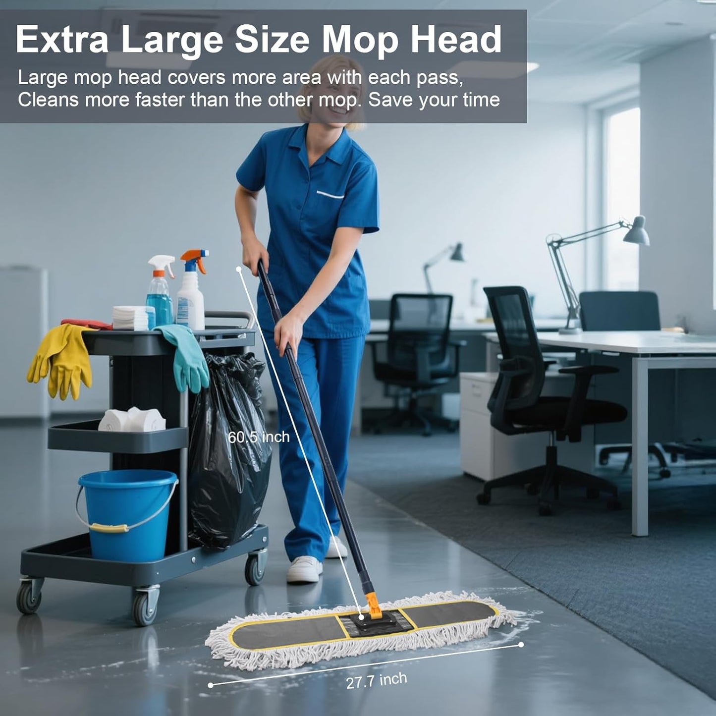 24" Commercial Dust Mop for Floor Cleaning,Heavy Duty Floor Duster Sweeper Broom with 2 Replacement