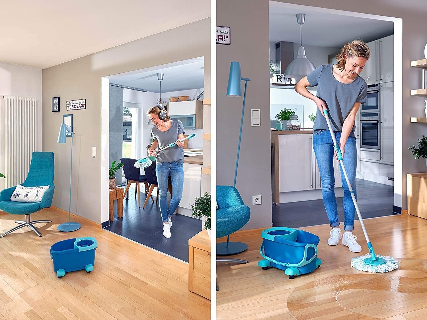 Leifheit Clean Twist Spin Mop and Bucket Set with Rollers | Telescopic Handle, 360° Joint, Spin-Dry